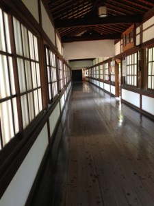 This is one of many long hallways. The monks in training clean the floors by hand without chemicals twice daily as part of their ritual.